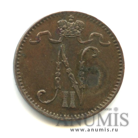 1 пенни 1904 — Для Финляндии. Вензель Николая II, R1