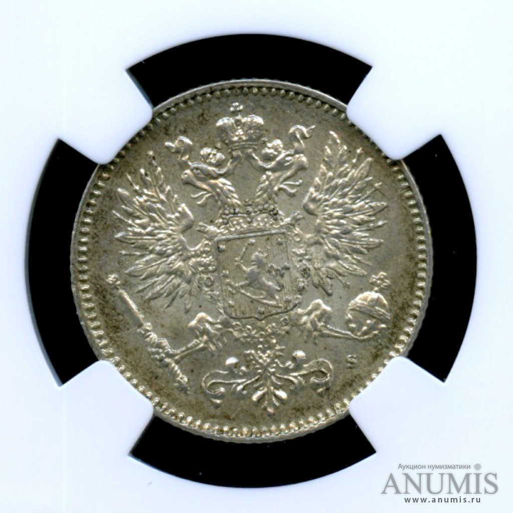 50 пенни 1916 S — Для Финляндии - Монета в слабе ННР - MS 65