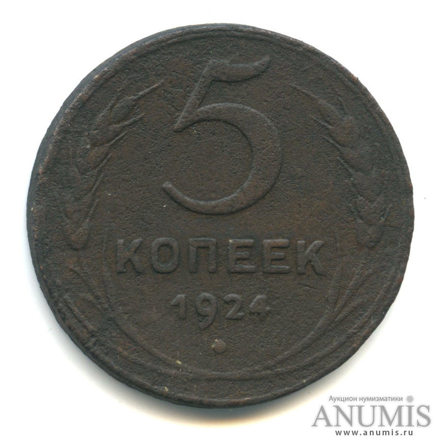 5 копеек 1924 — Гурт гладкий. На Николаевском кружке (Земной шар выпуклый)