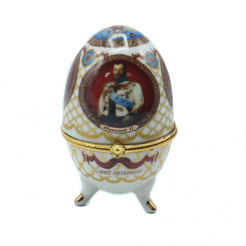 Шкатулка-яйцо «Николай II», фарфор, 9,5 см