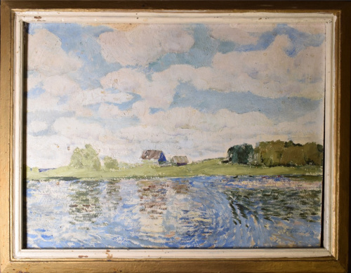Картина «У озера», Морозов Анатолий Алексеевич, масло на картоне, 45×56 см 1976