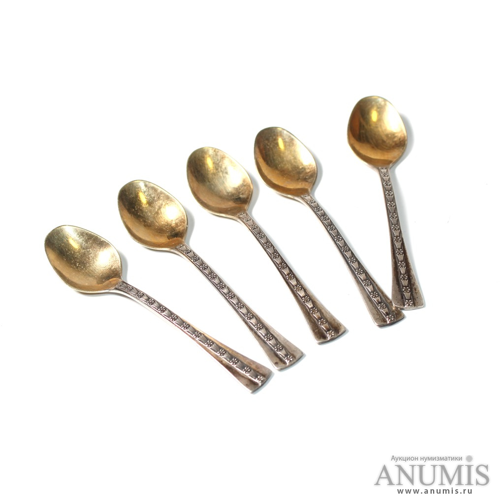 Лот серебряных чайных ложек, 5 шт по 10,5 см. СССР. Лот №4978. Аукцион ...