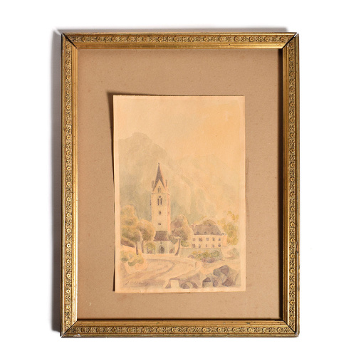 Картина «Немецкий замок» Y Hernor Акварель 30×38,5 см Оформлена