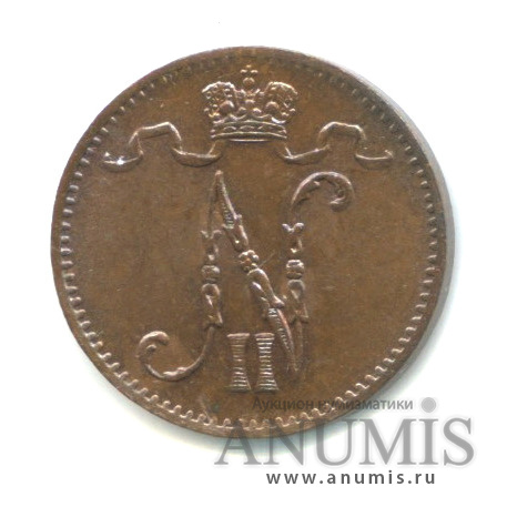1 пенни 1907 — Для Финляндии. Вензель Николая II