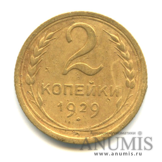2 копейки 1929 — Венок 7 лент с круговой надписью