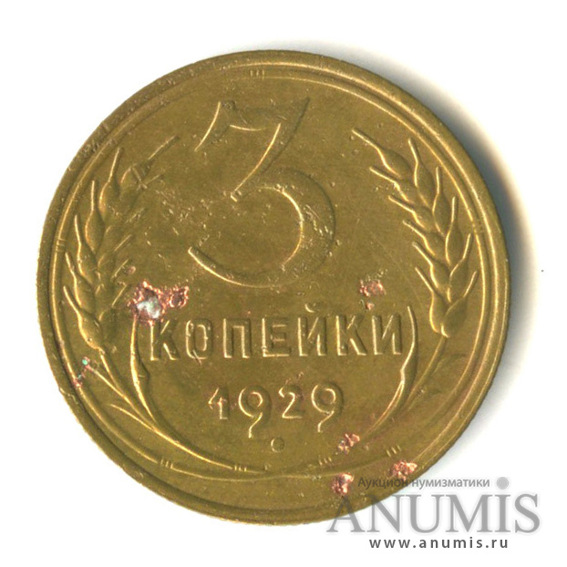 3 копейки 1929 — Венок 7 лент. Круговая надпись
