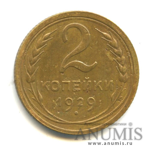 2 копейки 1929 — Венок 7 лент с круговой надписью