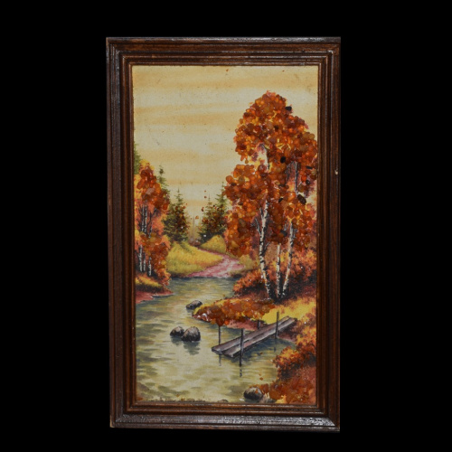 Картина «Лес» Размер 27,5×16,5 см. Дерево, янтарь