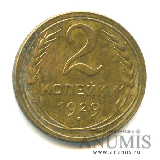 2 копейки 1929 — Венок 7 лент с круговой надписью