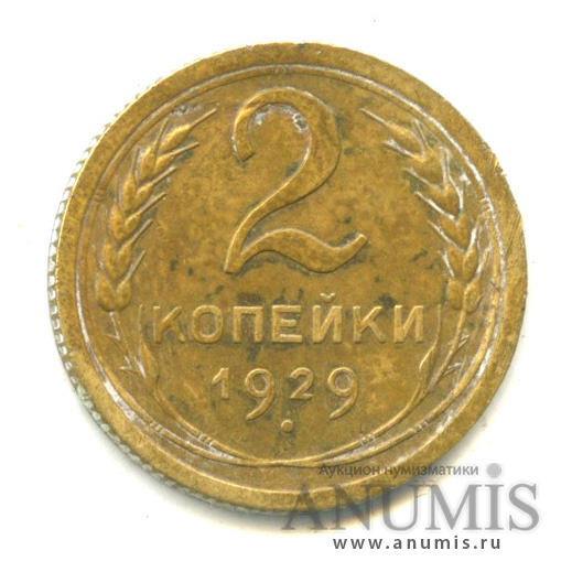 2 копейки 1929 — Венок 7 лент с круговой надписью