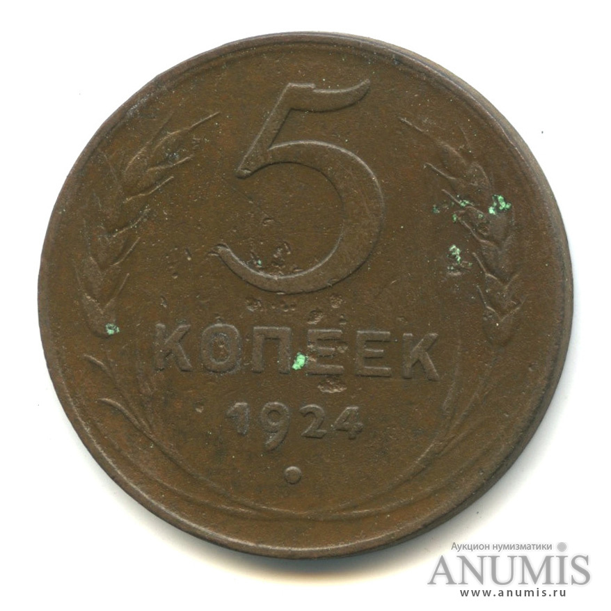 5 копеек 1924 — Гурт гладкий. Земной шар выпуклый (Земной шар выпуклый)