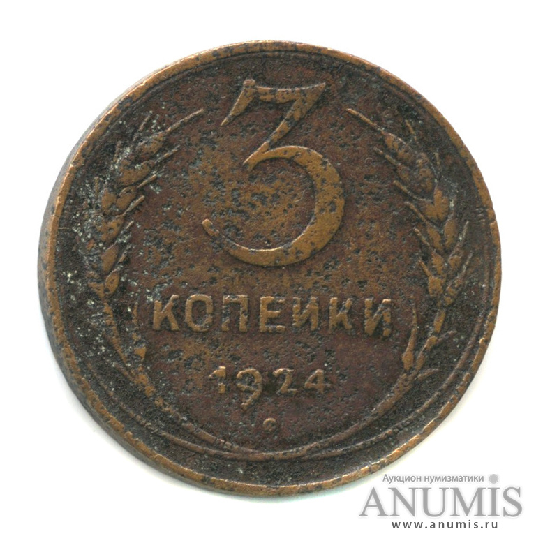 3 копейки 1924 — Гурт гладкий. На Николаевском кружке