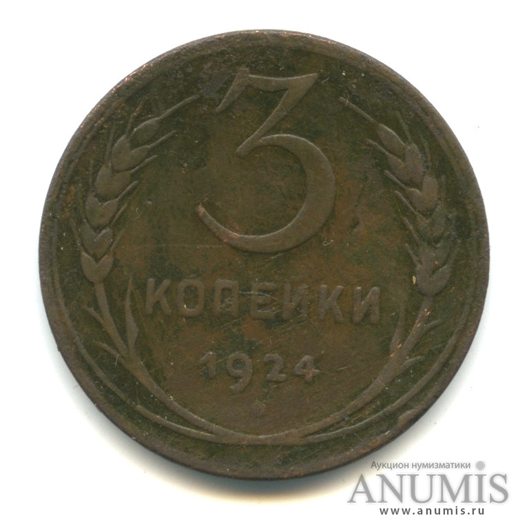 3 копейки 1924 — Гурт гладкий. На Николаевском кружке
