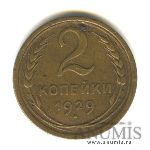 2 копейки 1929 — Венок 7 лент с круговой надписью