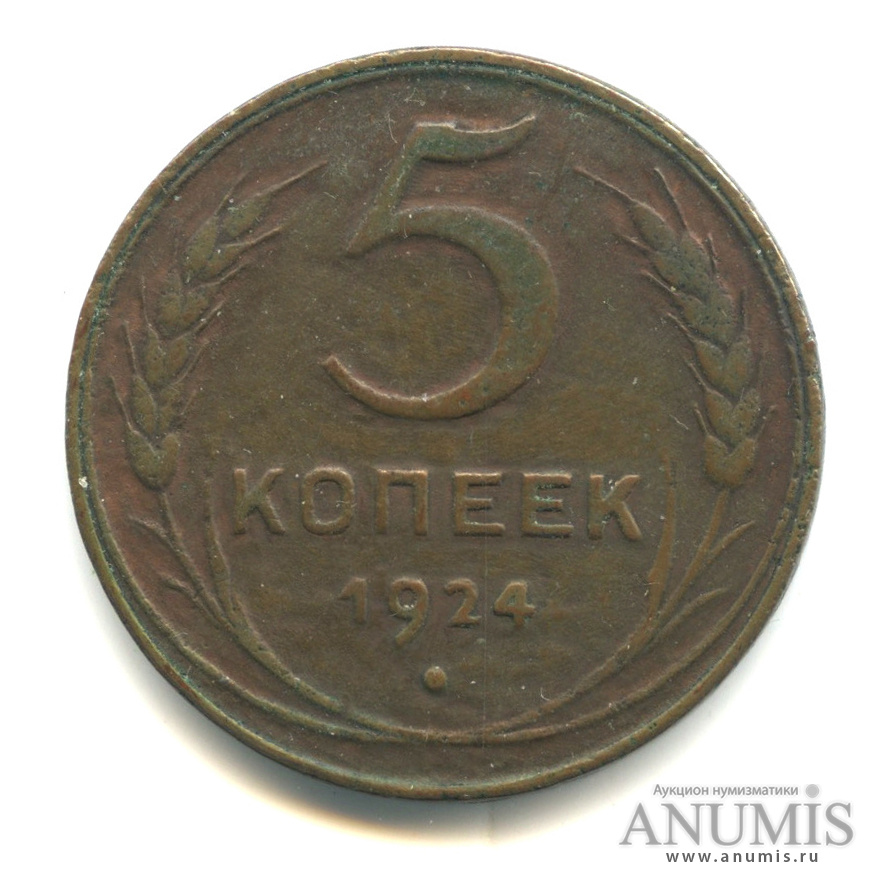 5 копеек 1924 — Гурт гладкий. На Николаевском кружке. Земной шар выпуклый (Земной шар выпуклый)
