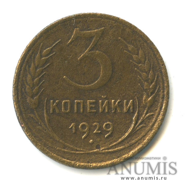 3 копейки 1929 — Венок 7 лент. Круговая надпись