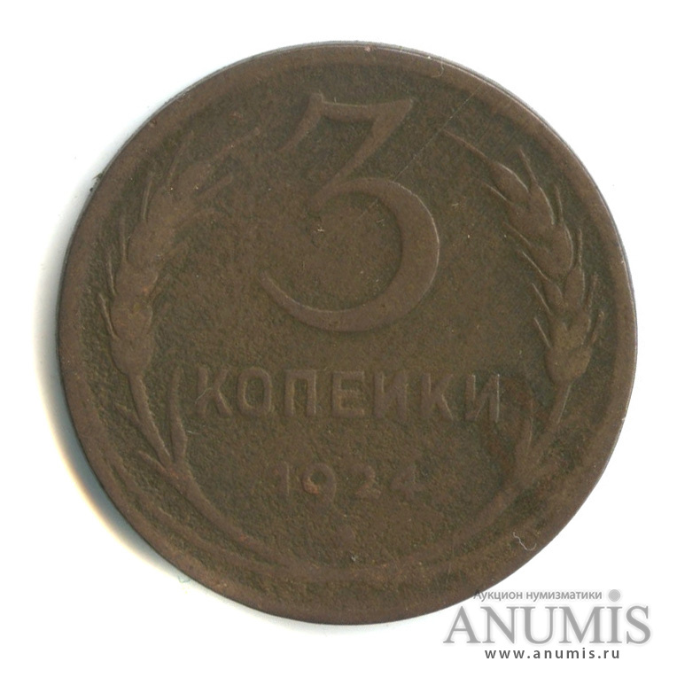 3 копейки 1924 — Гурт гладкий. На Николаевском кружке