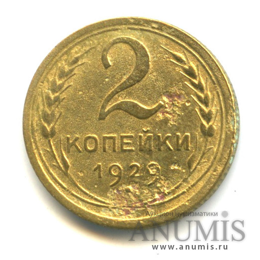 2 копейки 1929 — Венок 7 лент с круговой надписью