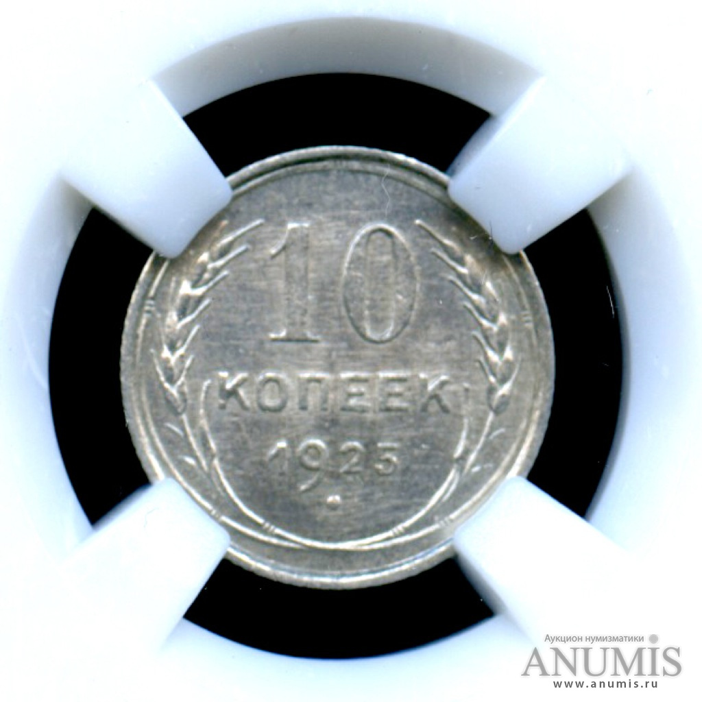 10 копеек 1925 — Монета в в слабе ННР MS 62