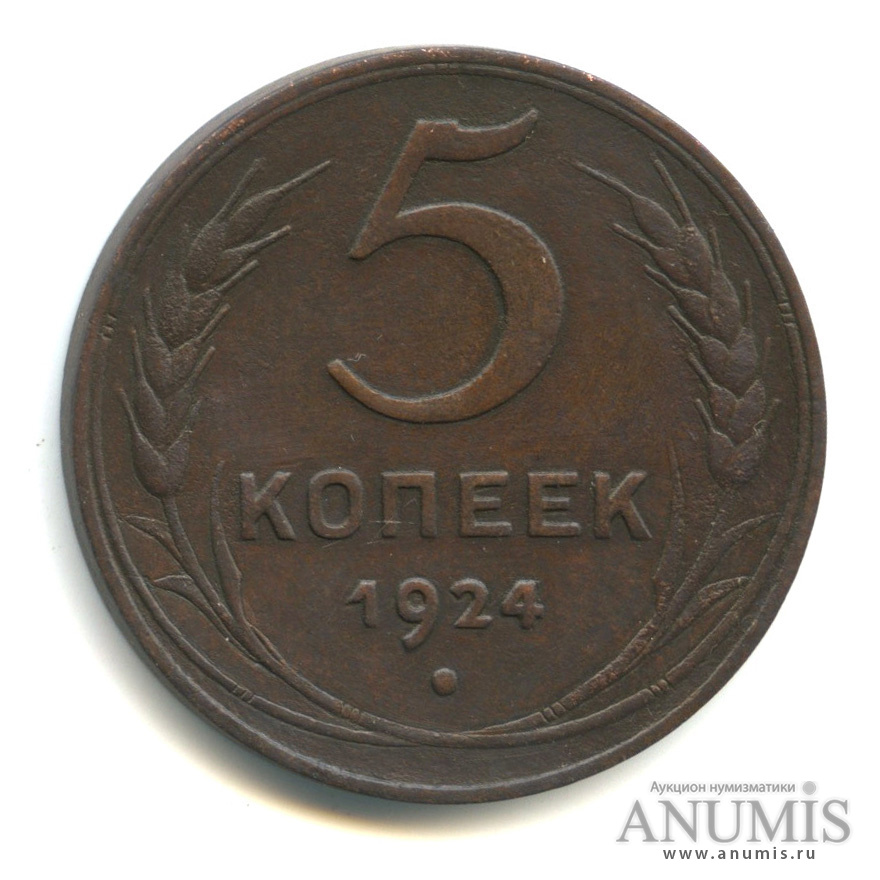 5 копеек 1924 — Гурт гладкий. На Николаевском кружке. Земной шар выпуклый (Земной шар выпуклый)