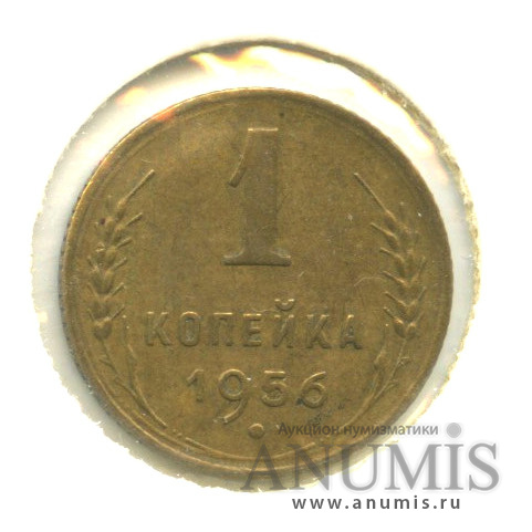 1 копейка 1956 — Венок 16 лент. В холдере. Федорин-122 (Стебли приспущены)