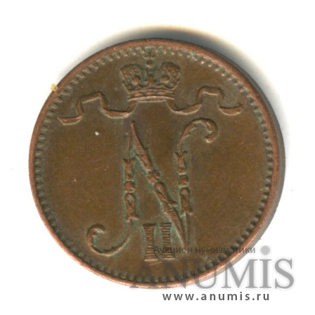 1 пенни 1915 — Для Финляндии. Вензель Николая II