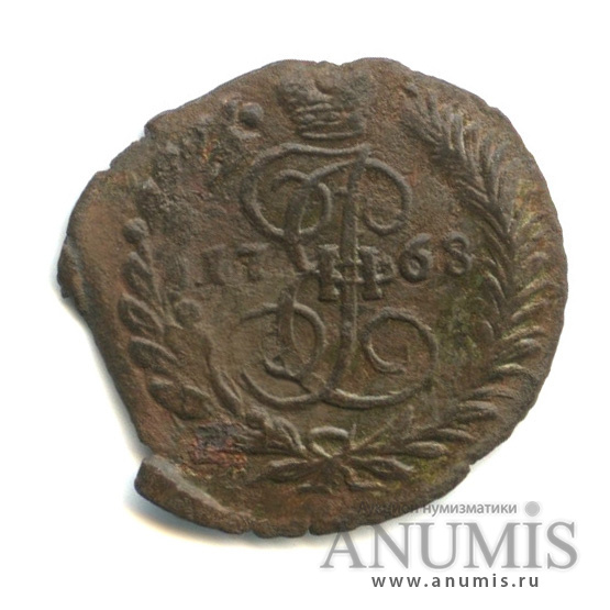 Полушка (¼ копейки) 1768 ЕМ — (¼ копейки) - Вензель императрицы Екатерины II Великой