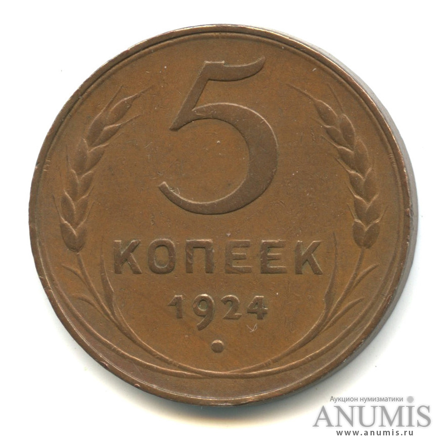 5 копеек 1924 — Гурт гладкий. На Николаевском кружке. Земной шар выпуклый (Земной шар плоский)