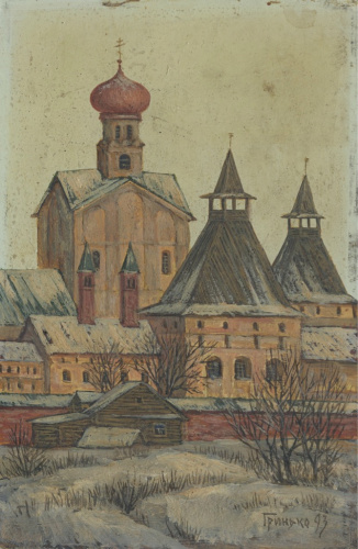 Картина «Церковь». Автор: Гринько. Пастель. Размер 10×15 см 1993