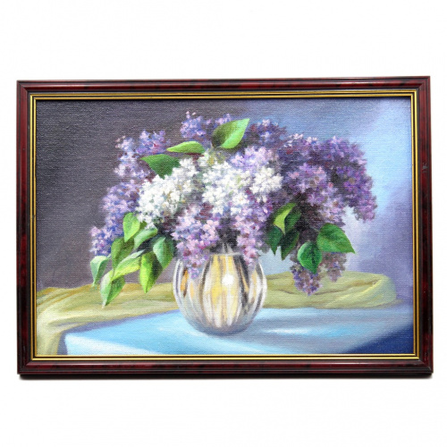 Картина «Сирень». Масло, холст. Размер 22×32 см. Оформлена
