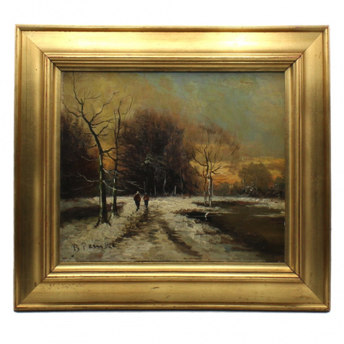 Картина «Пейзаж». Деревянная рама. Фанера. Масло. Размер 44×49 см