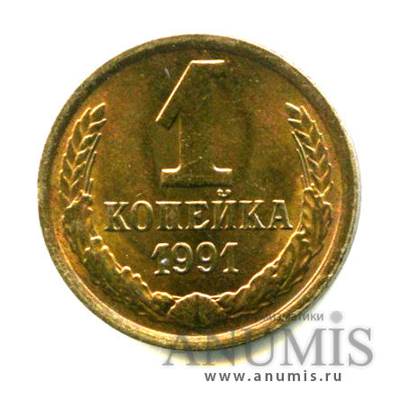 1 копейка 1991 М — Яркий штемпельный блеск М