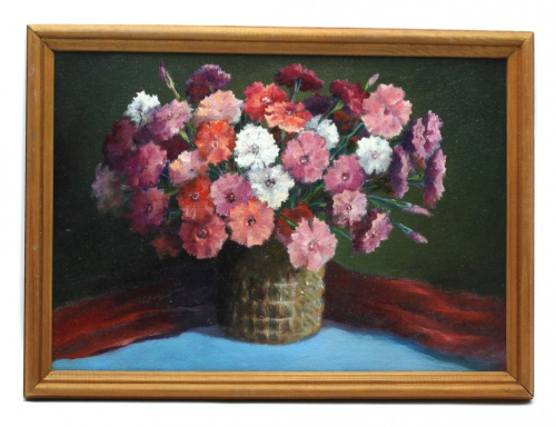 Картина «Любимые гвоздички». Масло, холст. Размер 22×32 см