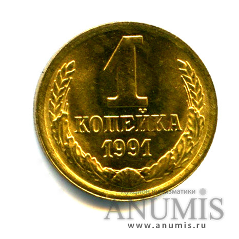 1 копейка 1991 М — Яркий штемпельный блеск М