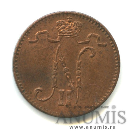 1 пенни 1916 — Для Финляндии. Вензель Николая II