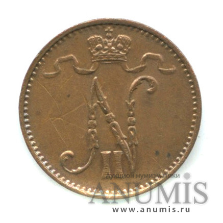 1 пенни 1915 — Для Финляндии. Вензель Николая II