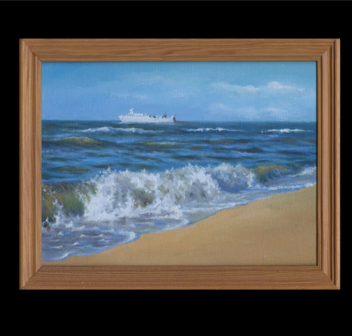 Картина «Белый теплоход». Масло, холст. Размер 27×21 см