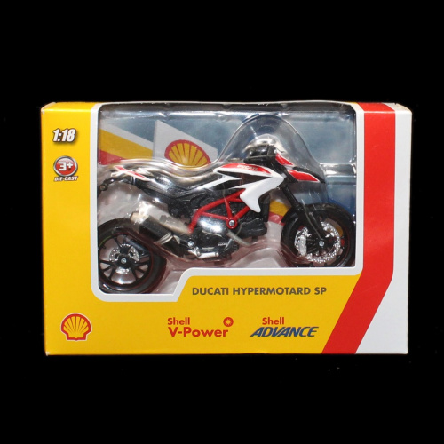 Масштабная модель мотоцикла «Ducati Hypermotard SP». Масштаб 1:18. Shell/Bburago. В упаковке 15,5×10×5,5 см