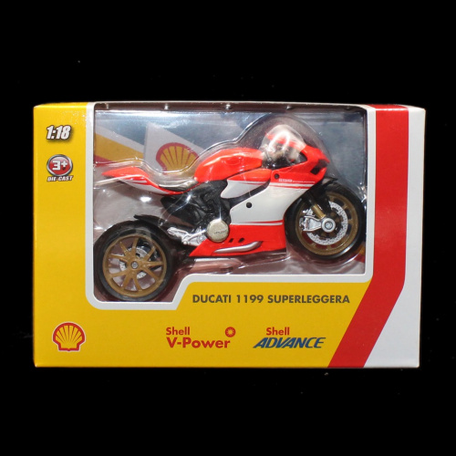 Масштабная модель мотоцикла «Ducati 1199 Superleggera». Масштаб 1:18. Shell/Bburago. В упаковке 15,5×10×5,5 см