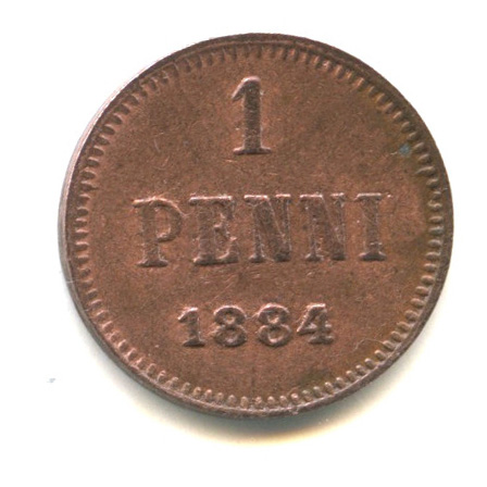 1 пенни — Для Финляндии. Вензель Александра III — Редкий год 1884