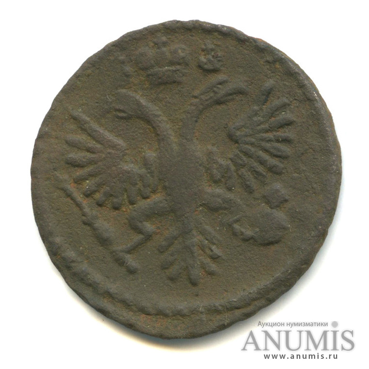Деньга 1731 — (½ копейки) - Орел 1730 г. Над годом 2 черты. Большой кружок (Над годом 2 черты)