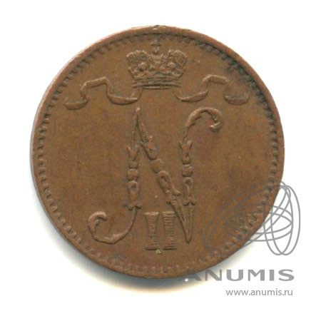 1 пенни 1916 — Для Финляндии. Вензель Николая II