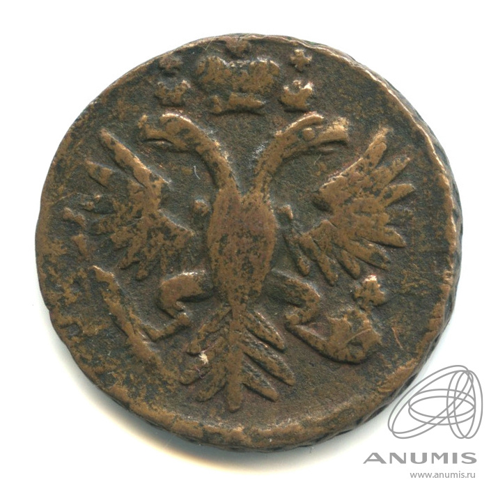 Деньга 1731 — (½ копейки) - Орел 1730 г. Над годом 2 черты (Над годом 2 черты)
