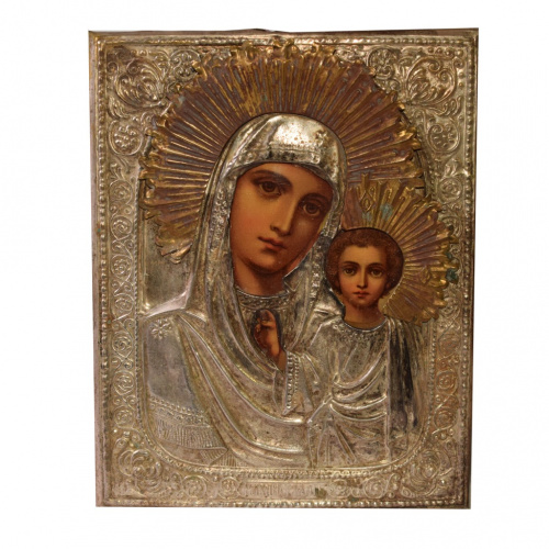 Икона Иверская Божья Матерь. Оклад латунный. Размер 18×23 см