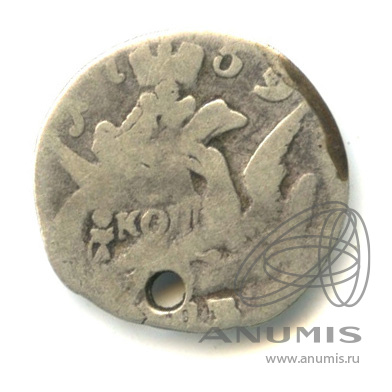 5 копеек 1759 СПБ — Орел в облаках. Отверстие