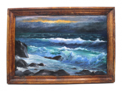 Картина «На море шторм не утихает», 30×42 см. Масло, картон