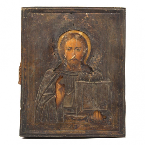 Икона «Иисус Вседержитель». Дерево/бронзовый оклад, 17,8×22,5 см. Лик написан на бумаге