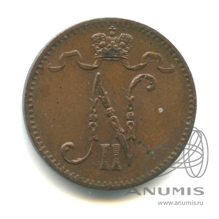1 пенни 1907 — Для Финляндии. Вензель Николая II