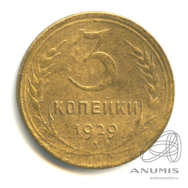 3 копейки 1929 — Венок 7 лент. Круговая надпись