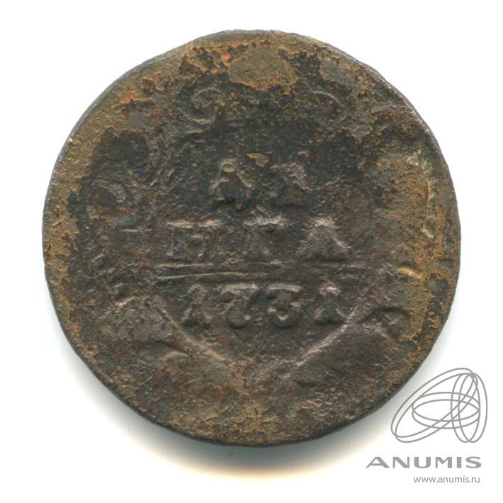 Деньга 1731 — (½ копейки) - Орел 1730 г. Над годом 2 черты (Над годом 2 черты)